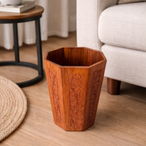 Carved Wooden Dustbin