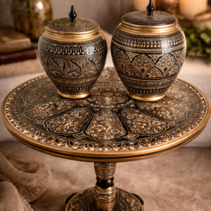 Decorative Accent Table Set with Ornate Jars