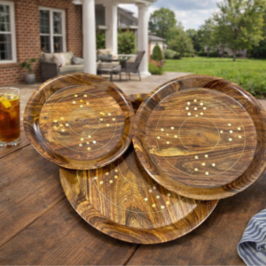 Handcrafted Acacia Wood Serving Tray Set