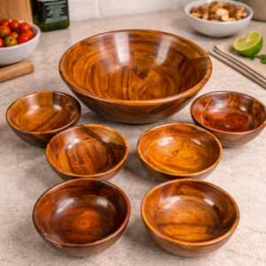 Natural Wood Serving Bowl Set
