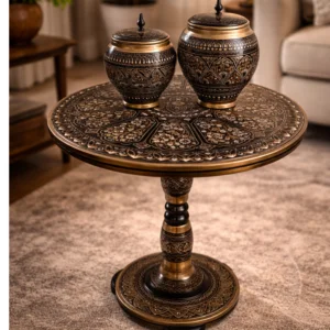 Hand-Carved Wooden Side Table Black