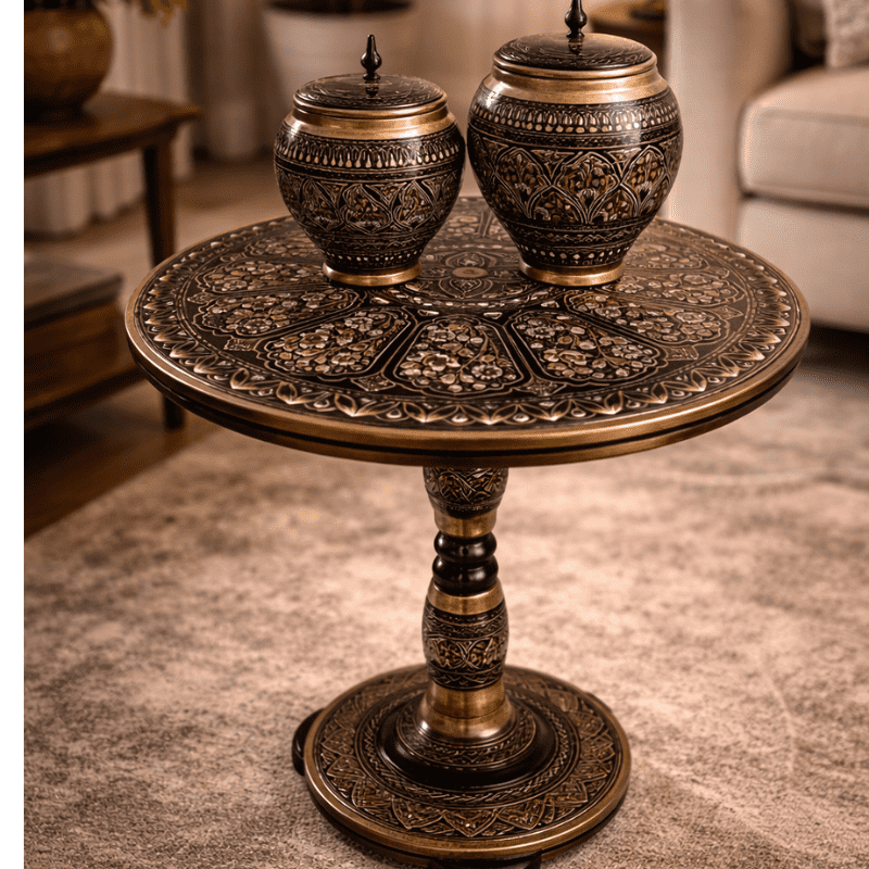 Hand-Carved Wooden Side Table Black