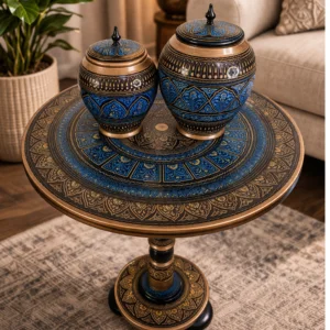 Hand-Carved Wooden Side Table Blue