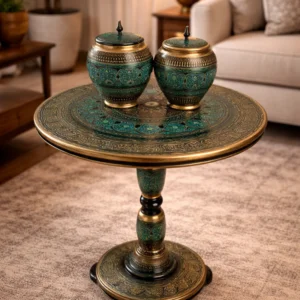 Hand-Carved Wooden Side Table Green