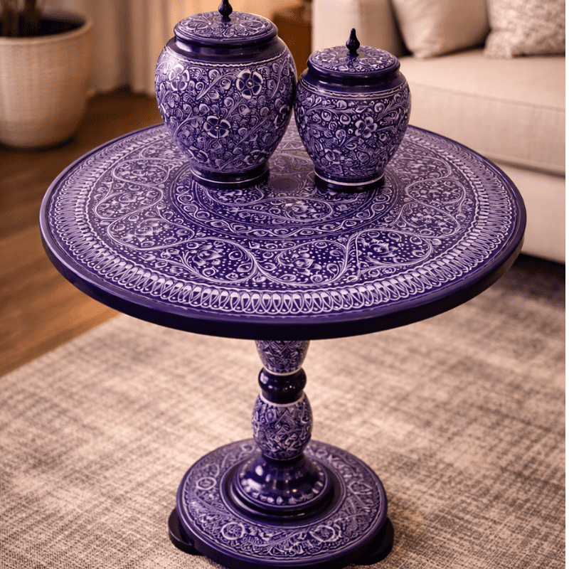 Hand-Carved Wooden Side Table Purple