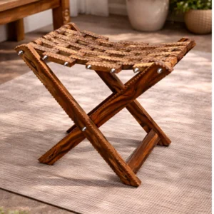 Handcrafted Wooden Folding Stool for Home