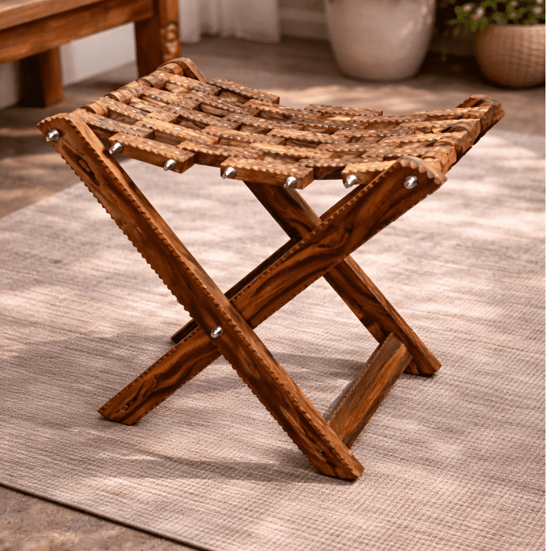 Handcrafted Wooden Folding Stool for Home