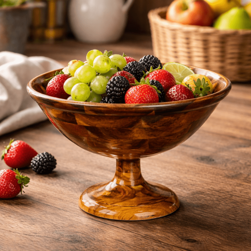 Handcrafted Wooden Pedestal Serving Bowl
