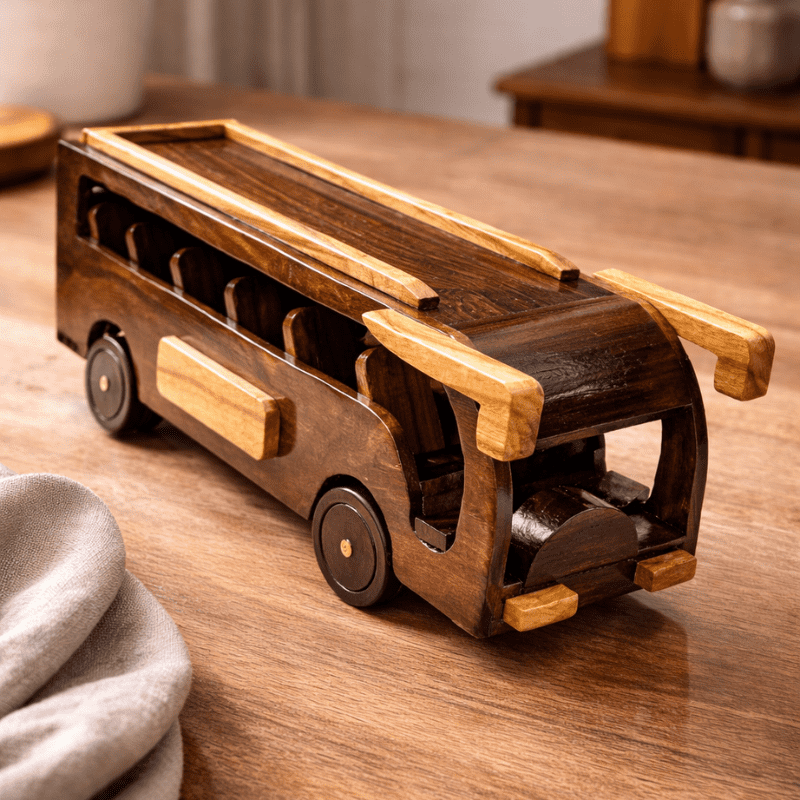 Handcrafted Wooden Toy Bus for Kids