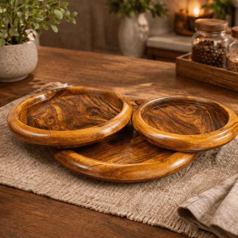 Handmade Wooden Plate Set