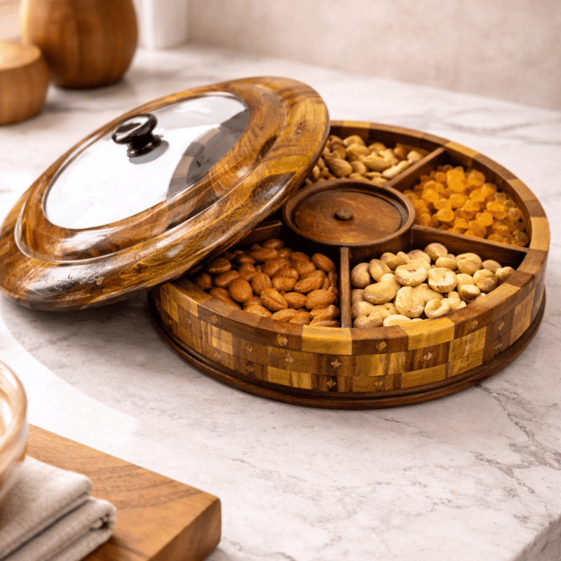 Wooden Dry Fruit Bowl with Lid