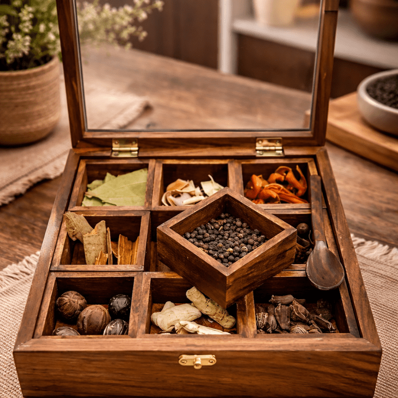 Wooden Spice Box Organizer